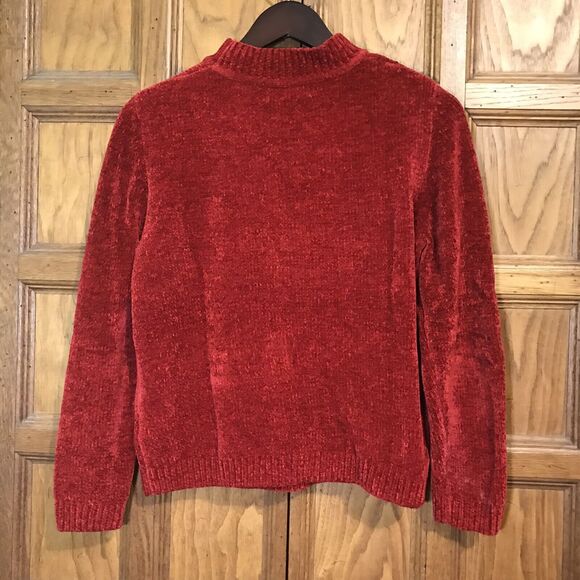 Alfred Dunner Women's PM Chenille Sweater Red Floral Cable Knit Embroidered Top - Picture 4 of 7